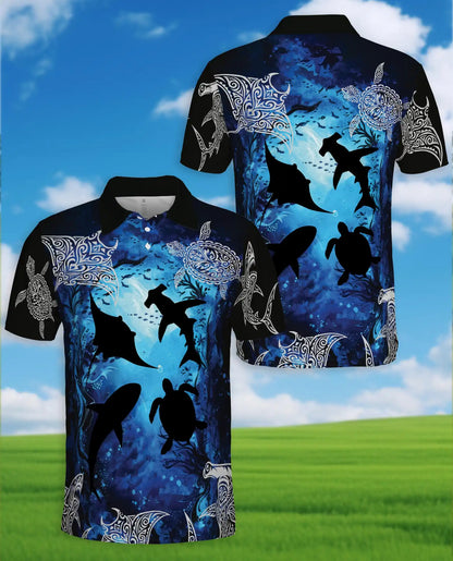 Ocean Turtle Shark Polo Shirt for Men – Tribal Sea Style | Netecom