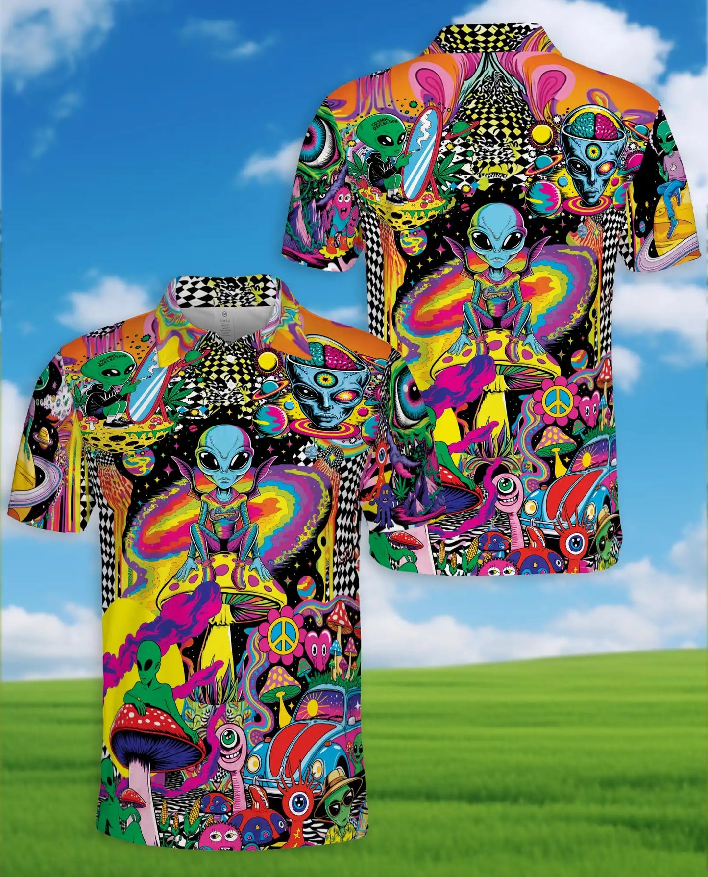 Alien Galaxy 3D Polo Shirt for Men – Psychedelic Alien Print | Netecom