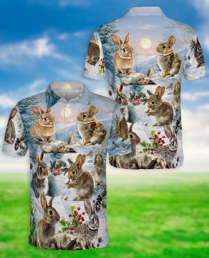 Winter Rabbit Polo Shirt – Snow Bunny Woodland Print | Netecom