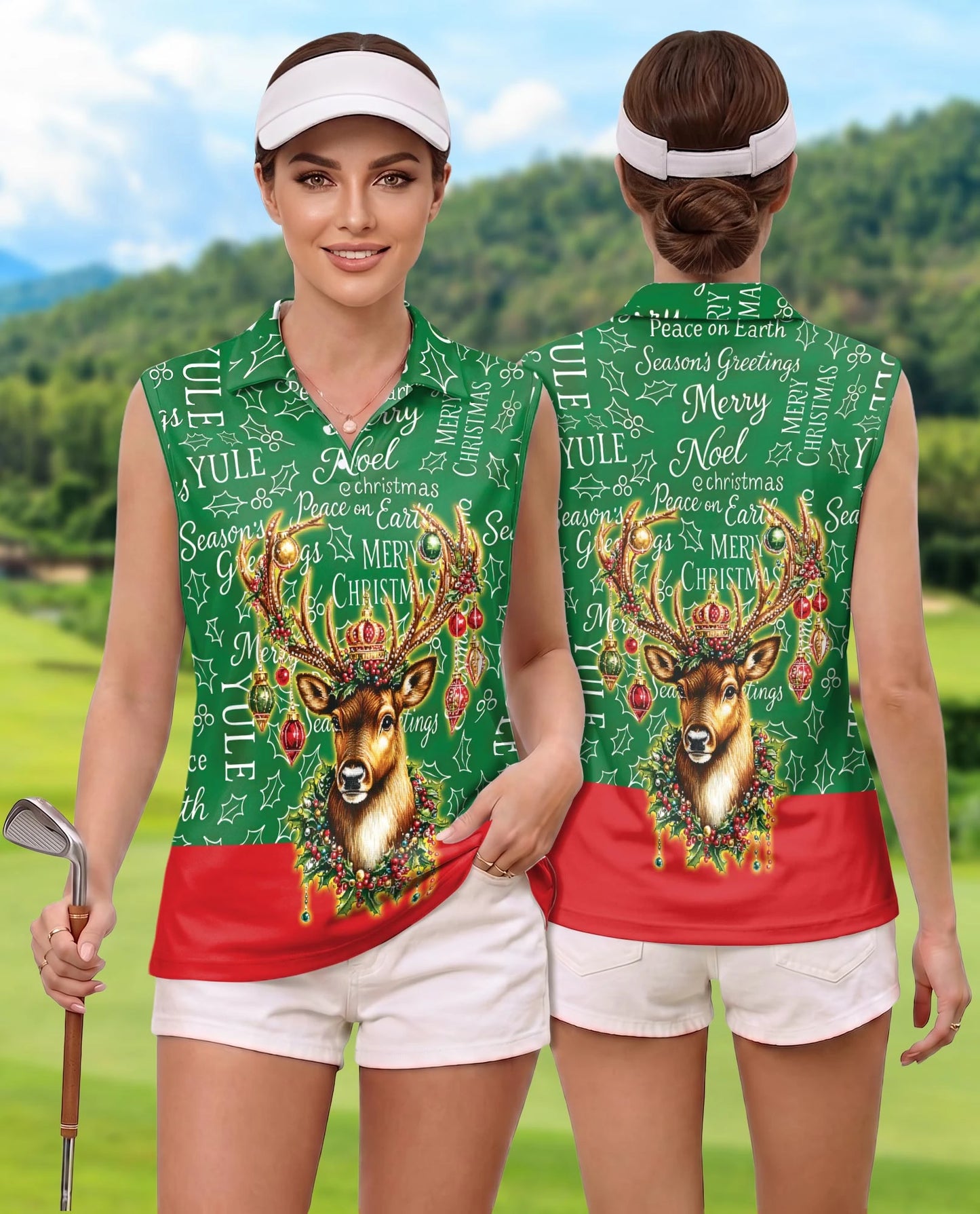 Santa Claus Sleeveless Polo Shirt for Women | Netecom