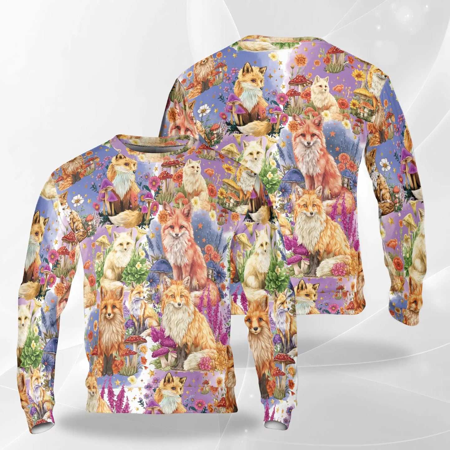 Fox Into Spring Sweatshirt, 3D All Over Print Floral Woodland Animal Crewneck Pullover for Men Women, Fox Lover Gift - Netecom