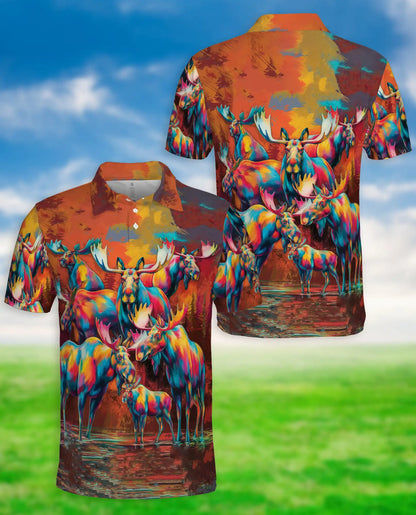 Colorful Moose Polo Shirt – Artistic Wildlife Style | Netecom