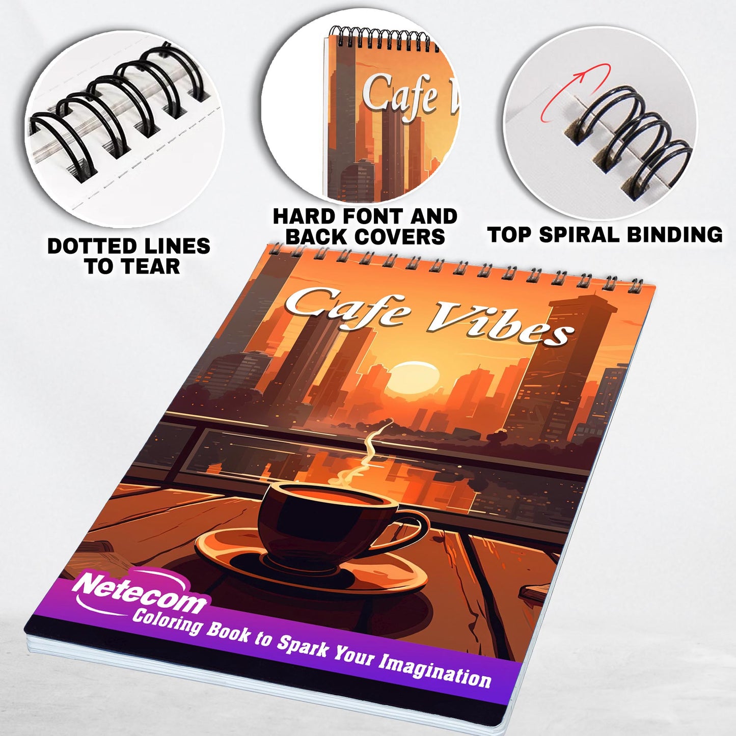 Cafe Vibes Spiral Bound Coloring Book, Indulge in 30 Cozy Cafe Illustrations for a Tranquil Coloring Experience and Inspirational Vibes