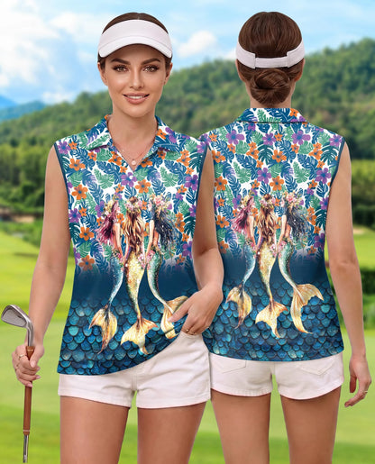 Three Mermaids Sleeveless Polo Shirt for Women | Netecom