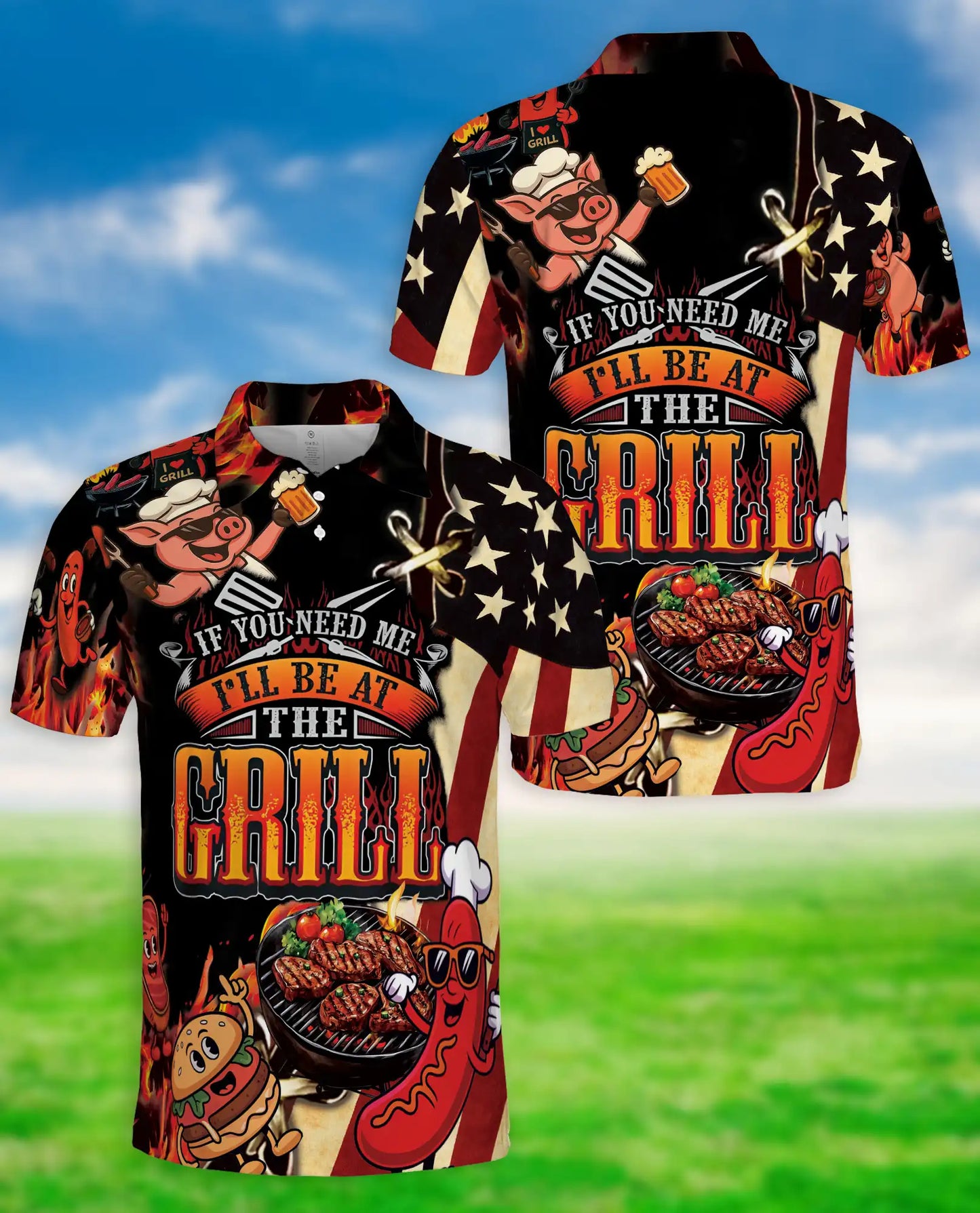 BBQ Grill Party Polo Shirt for Men – Fun Food & American Style | Netecom