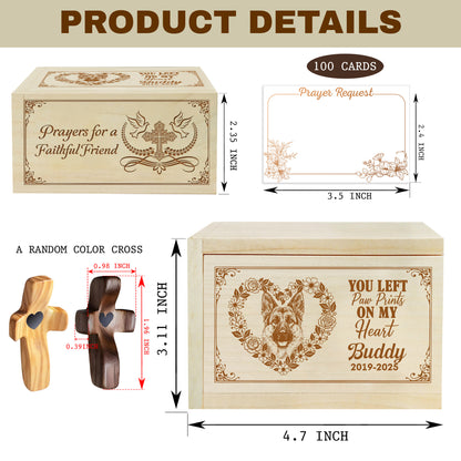 Netecom Personalized Dog Memorial Prayer Box with Custom Name and Year, 100 Prayer Request Cards & Wooden Cross – Christian Remembrance Keepsake for Pet Loss