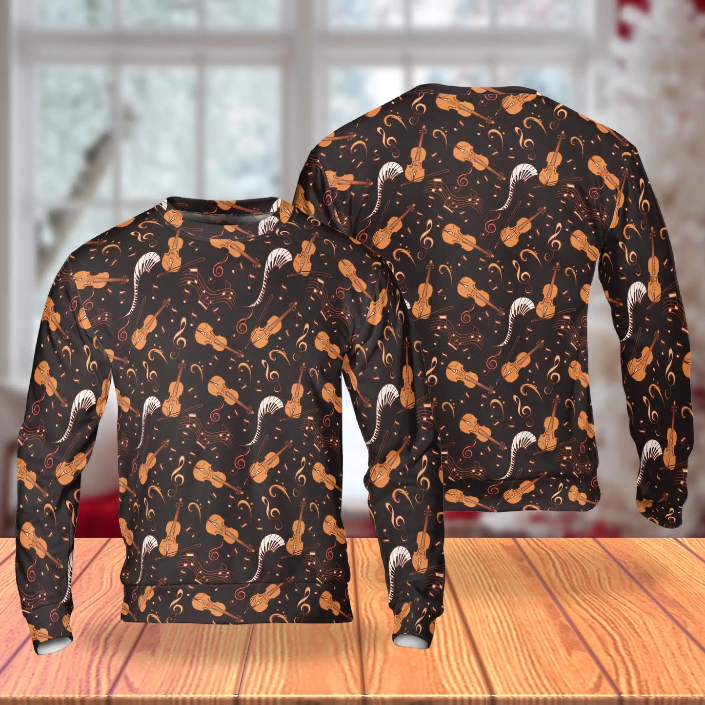 Violin Music Sweatshirt, 3D All Over Print Classical Instrument Crewneck Pullover for Men Women, Violinist and Music Lover Gift - Netecom