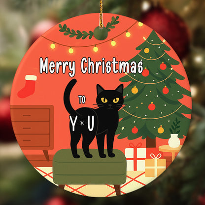 Netecom Funny Black Cat Christmas Ornament, Merry Christmas To You Ceramic Ornament for Xmas Tree Hanging Decorations Gift, Home Decor, Gifts for Friends & Family, Holiday Party Present