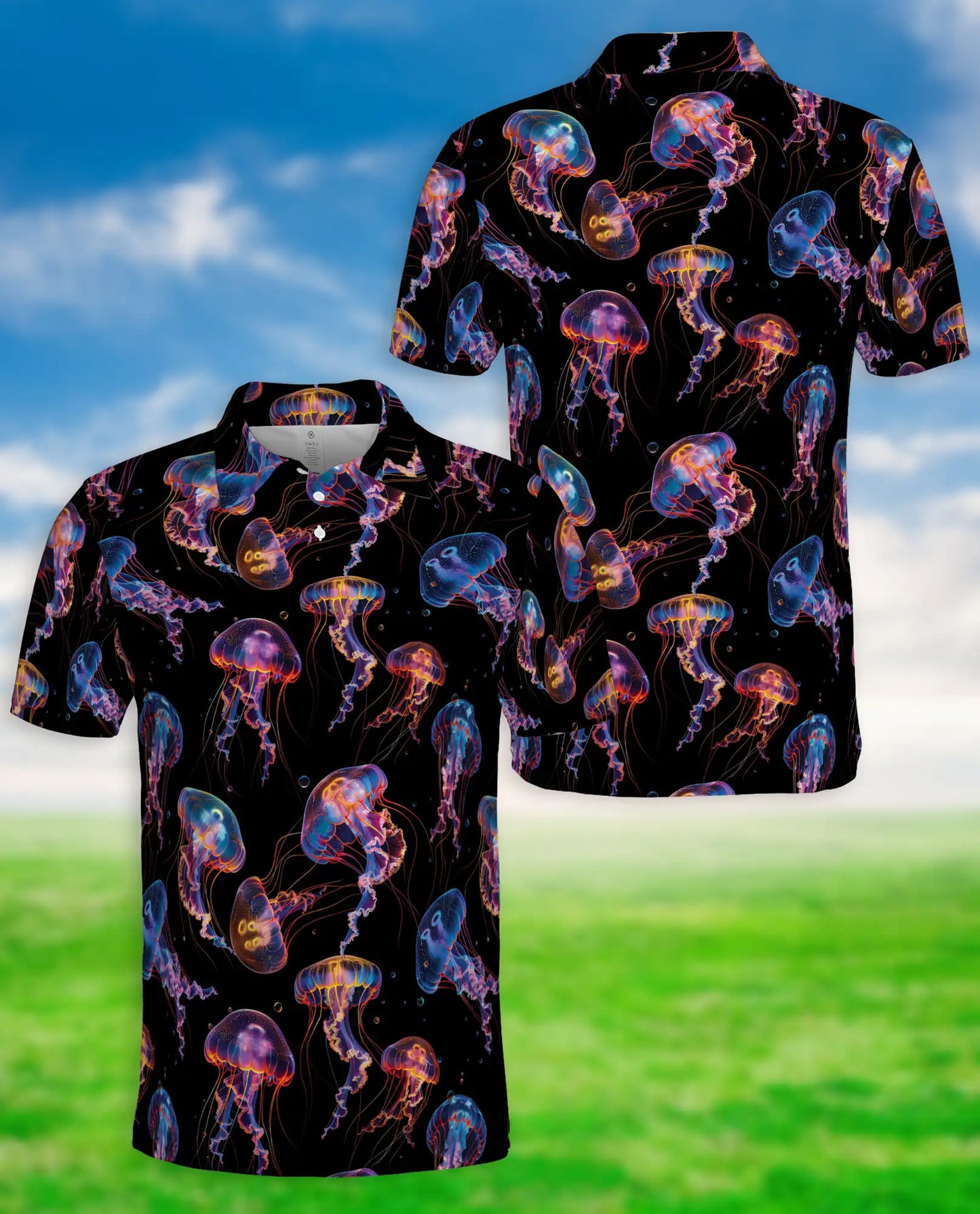 Jellyfish Polo Shirt – Neon Ocean Print | Netecom