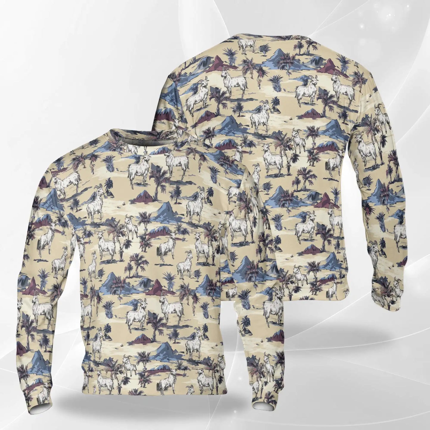 Goat Island Sweatshirt, 3D All Over Print Tropical Goat Beach Crewneck Pullover for Men Women, Goat Lover Gift - Netecom