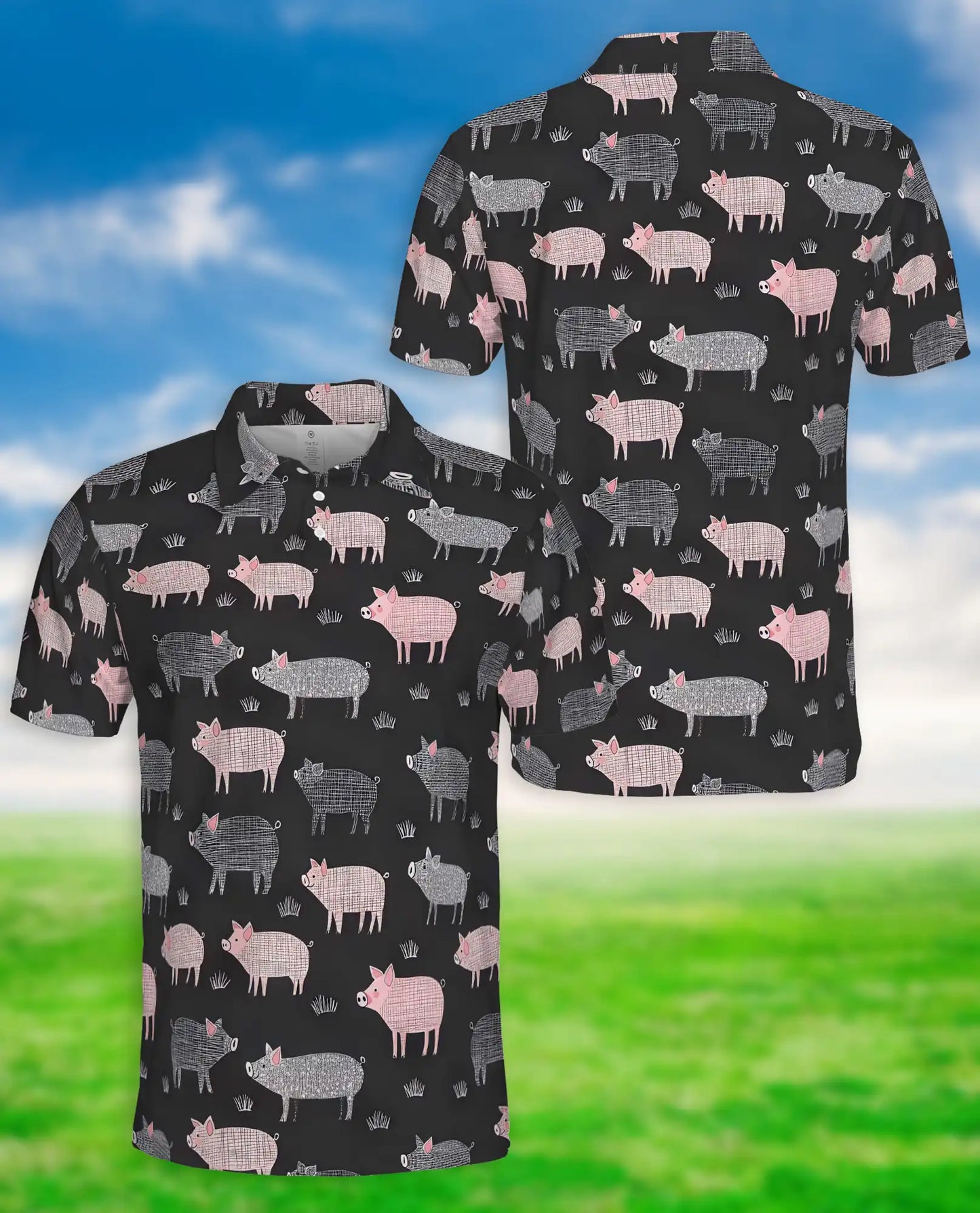Pig Hawaiian Polo Shirt for Men-Cute Farm Pig Pattern Animal Shirt | Netecom