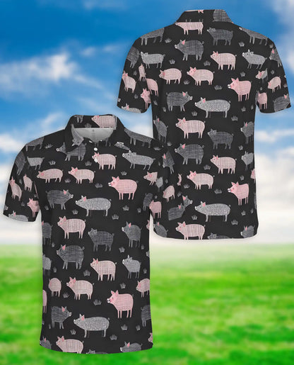 Pig Hawaiian Polo Shirt for Men-Cute Farm Pig Pattern Animal Shirt | Netecom