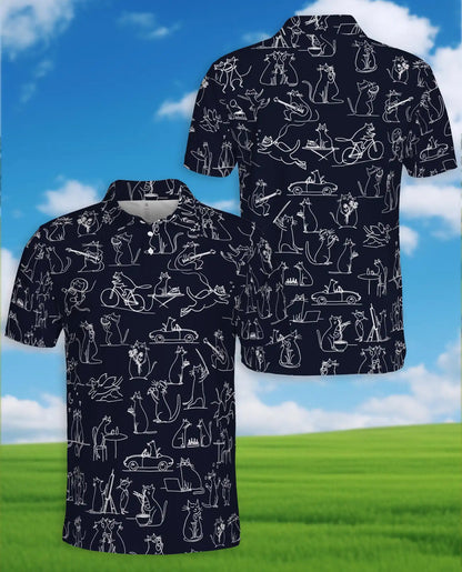 Funny Cat Doodle Polo Shirt - Whimsical Feline Sketch Style | Netecom