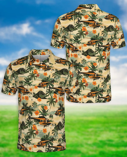Tropical Helicopter Polo Shirt for Men- Print Palm Tree Volcano| Netecom