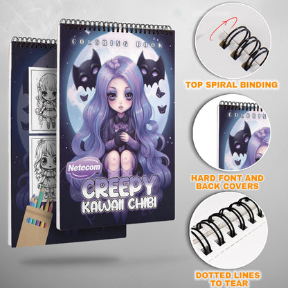 Creepy Kawaii Chibi Spiral Bound Coloring Book, Adorable Chibi Characters with a Creepy Twist, Great for Fans of Kawaii and Spooky Cute Art