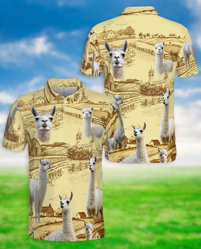 Cute Alpaca Farm 3D Polo Shirt for Men – Rustic Country Animal Style | Netecom