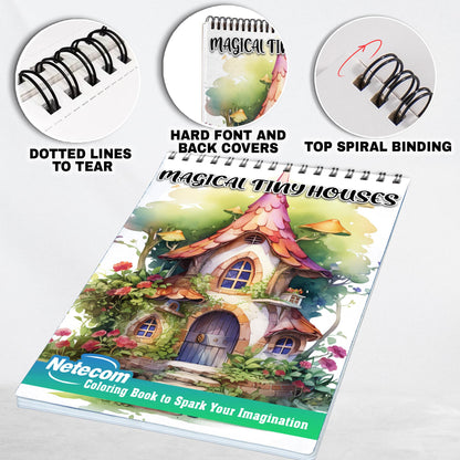 Magical Tiny Houses Spiral Bound Coloring Book, Embrace Tiny House Magic with 30 Charming Coloring Pages of Whimsical Dwellings