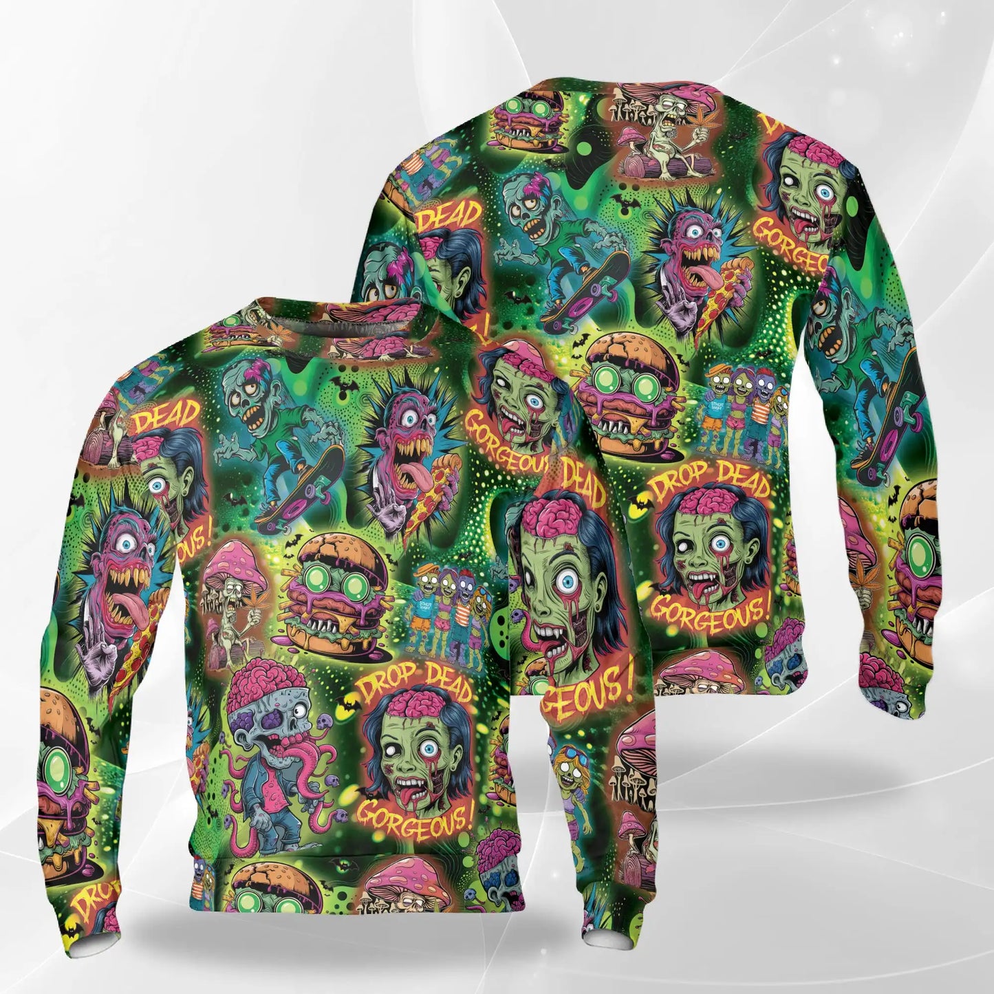 Psychedelic Zombie Sweatshirt, 3D All Over Print Horror Fantasy Crewneck Pullover for Men Women, Zombie Lover Gift - Netecom