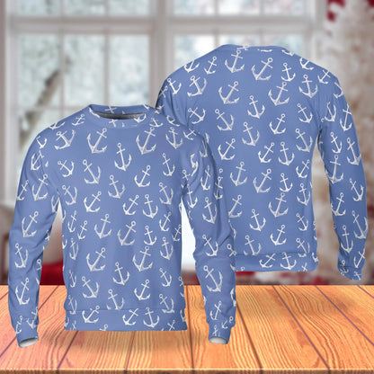 Sea Anchor Sweatshirt, 3D All Over Print Nautical Ocean Crewneck Pullover for Men Women, Anchor Lover Gift - Netecom