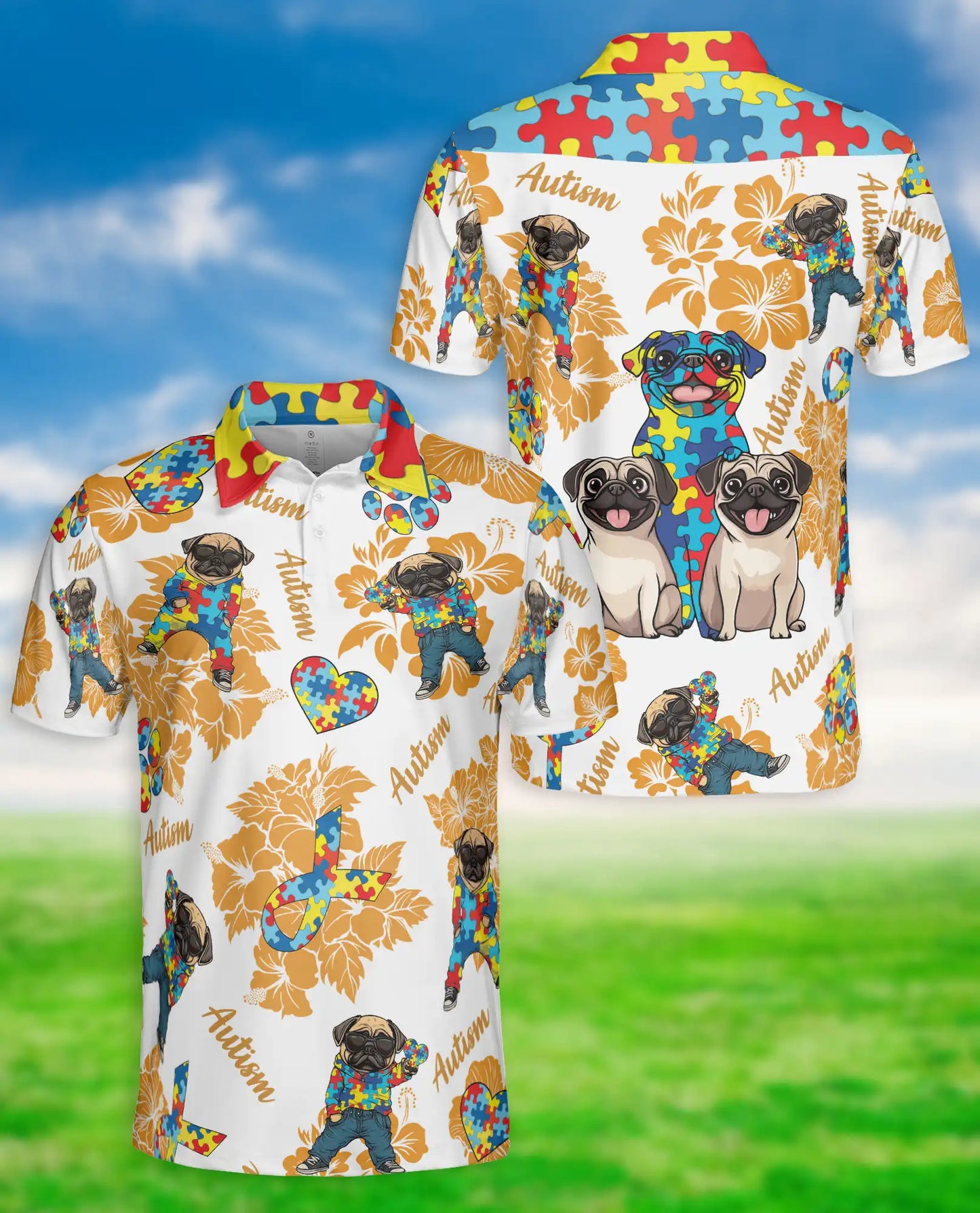 Autism Awareness Pug Polo Shirt – Puzzle Style | Netecom