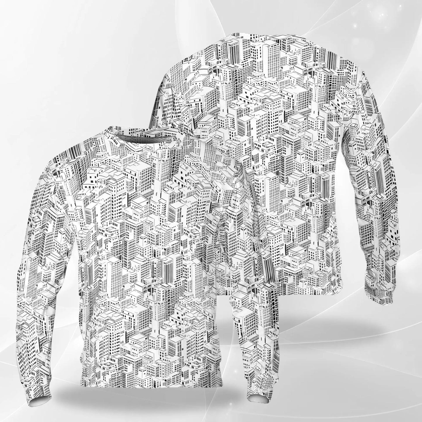City Buildings Sweatshirt, 3D All Over Print Urban Architecture Crewneck Pullover for Men Women, City Lover Gift - Netecom