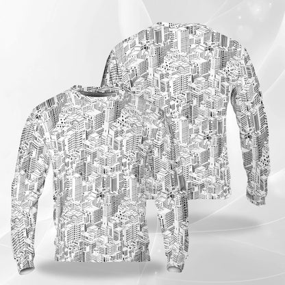 City Buildings Sweatshirt, 3D All Over Print Urban Architecture Crewneck Pullover for Men Women, City Lover Gift - Netecom