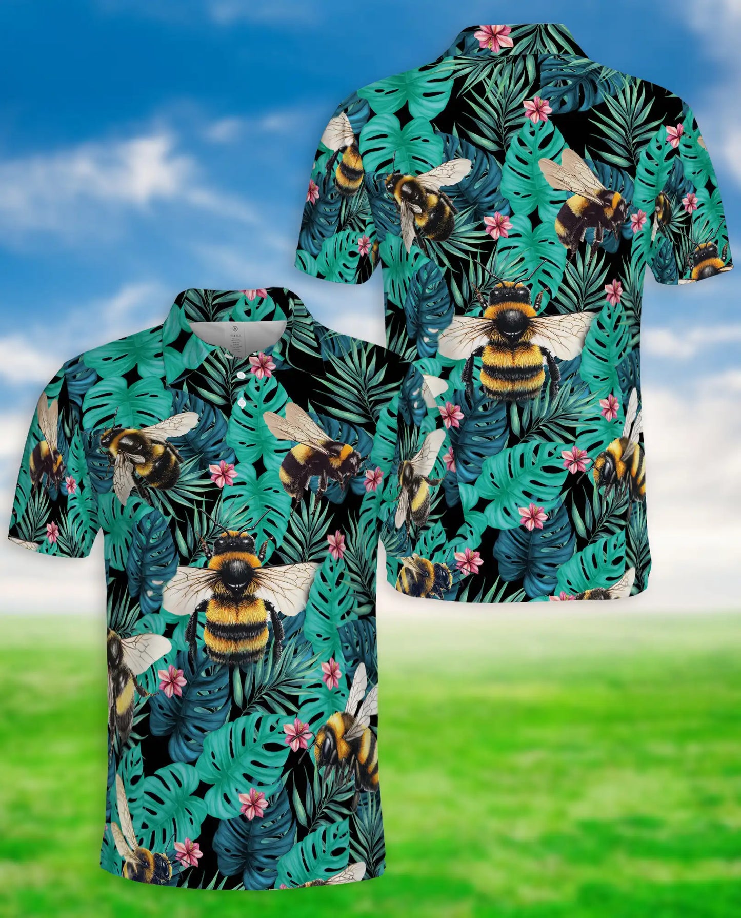 Bee Tropical Polo Shirt – Monstera Jungle Print | Netecom