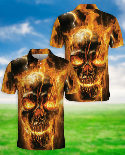Flaming Skull 3D Polo Shirt for Men – Dark Gothic Fire Style | Netecom