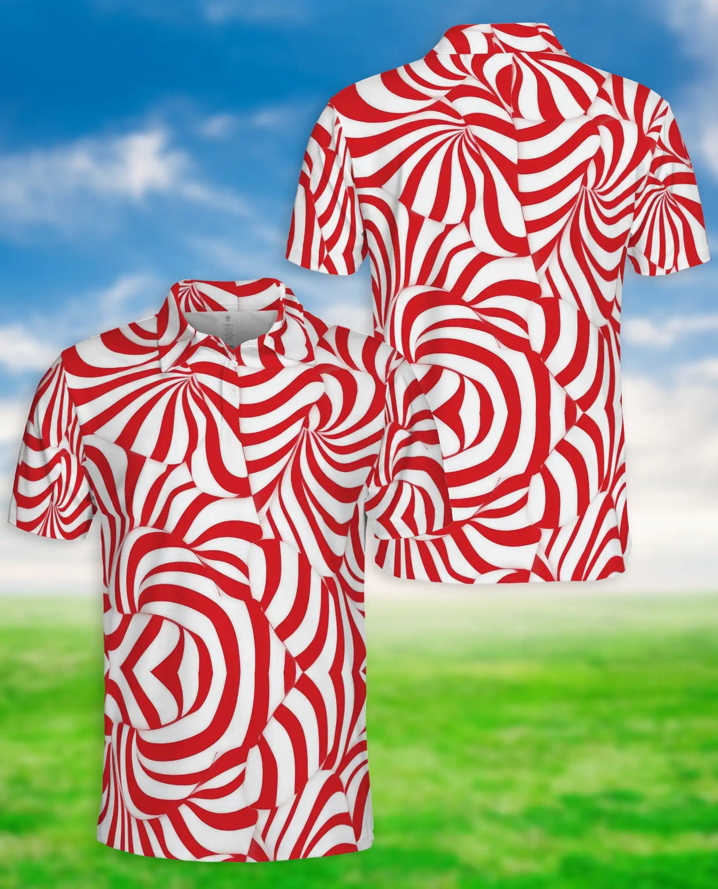 Red Swirl Polo Shirt – Abstract Optical Print | Netecom