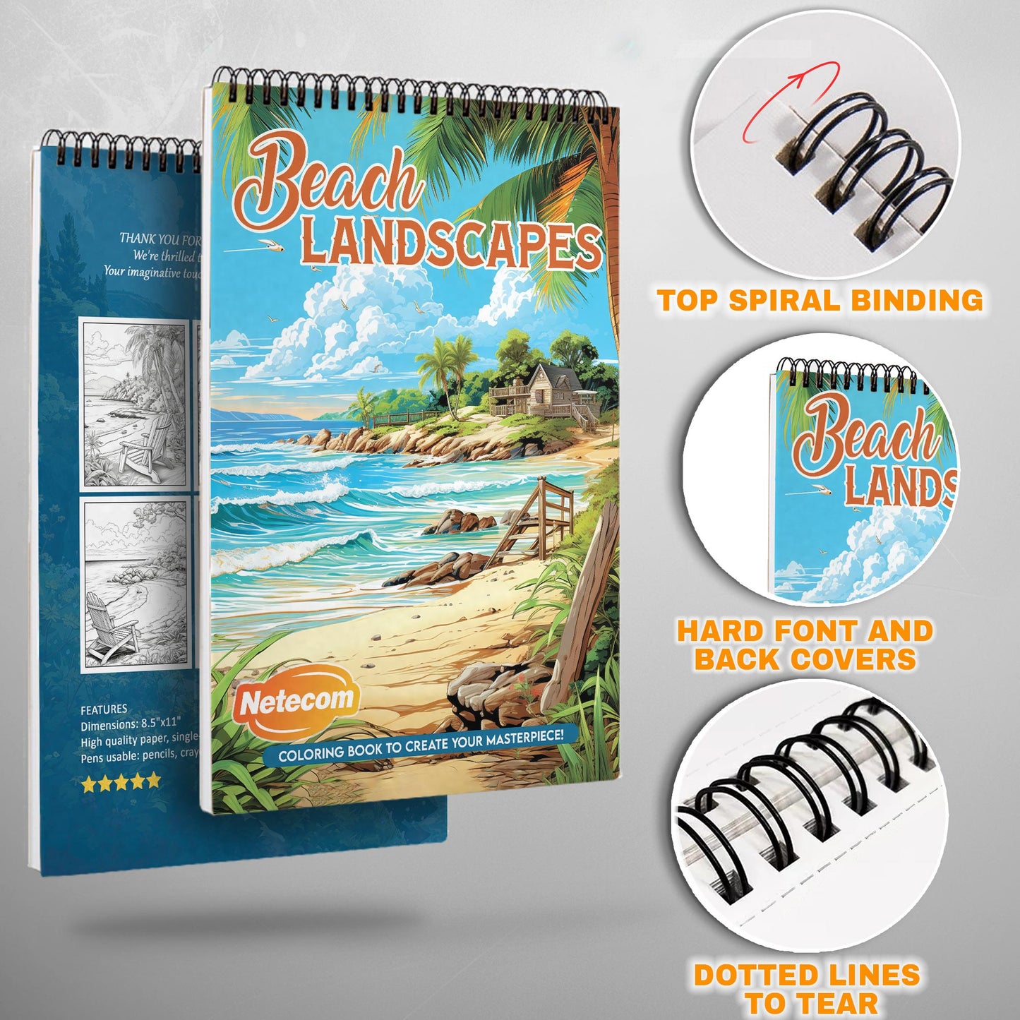 Beach Landscapes Spiral Bound Coloring Book, Beautiful Beach Scenes for a Relaxing Coastal Getaway, Ideal for Beach Lovers and Dreamy Artists