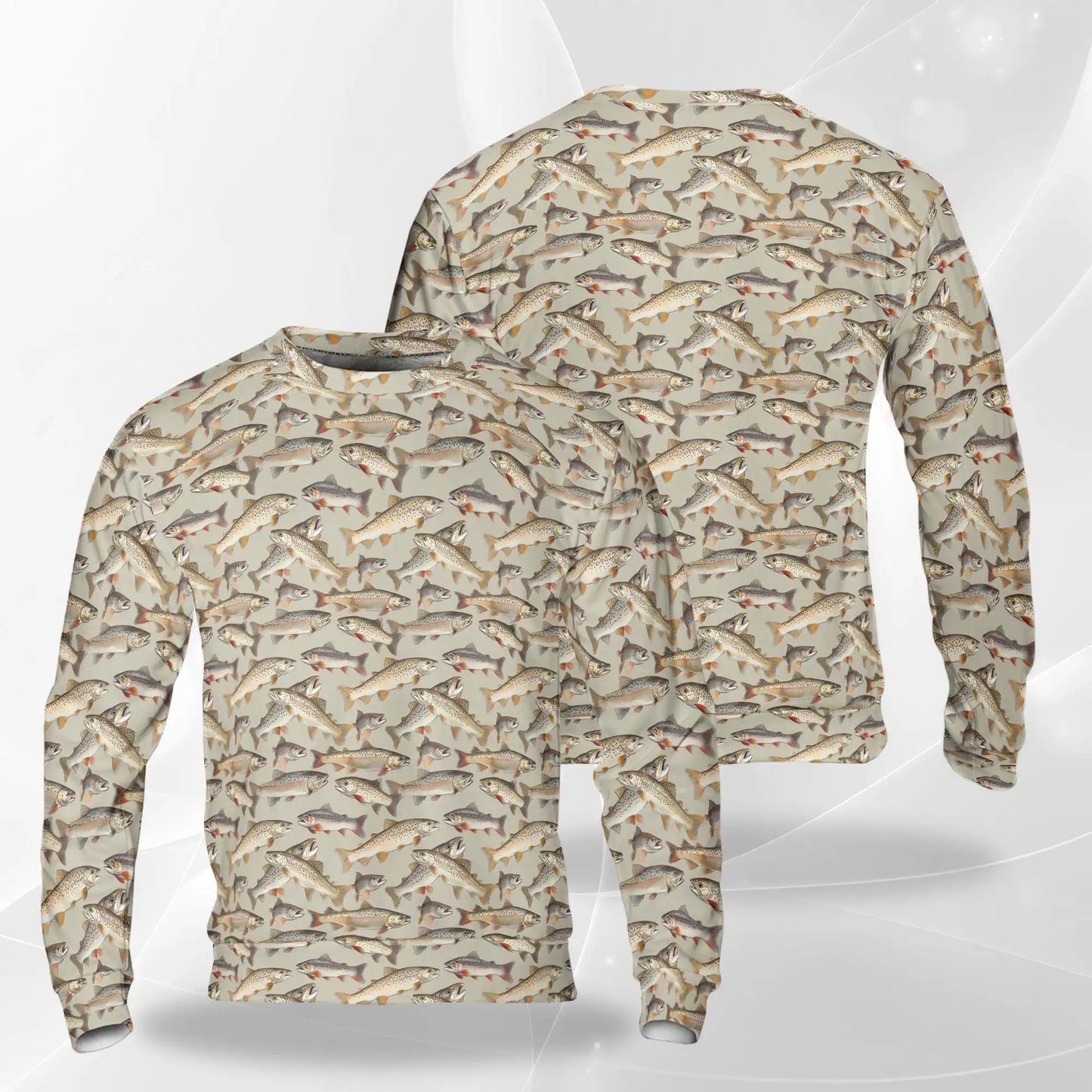 Vintage Trout Fish Pattern Sweatshirt, 3D All Over Print Fly Fishing Crewneck Pullover for Men Women, Trout Fishing Lover Gift - Netecom