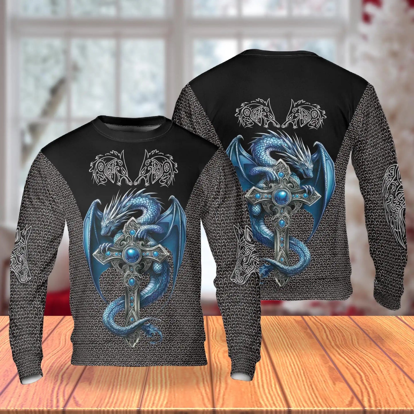 Ice Gothic Dragon Sweatshirt, 3D All Over Print Frozen Dark Fantasy Crewneck Pullover for Men Women, Dragon Lover Gift - Netecom