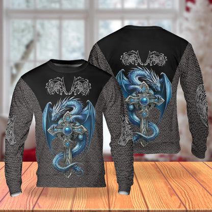 Ice Gothic Dragon Sweatshirt, 3D All Over Print Frozen Dark Fantasy Crewneck Pullover for Men Women, Dragon Lover Gift - Netecom