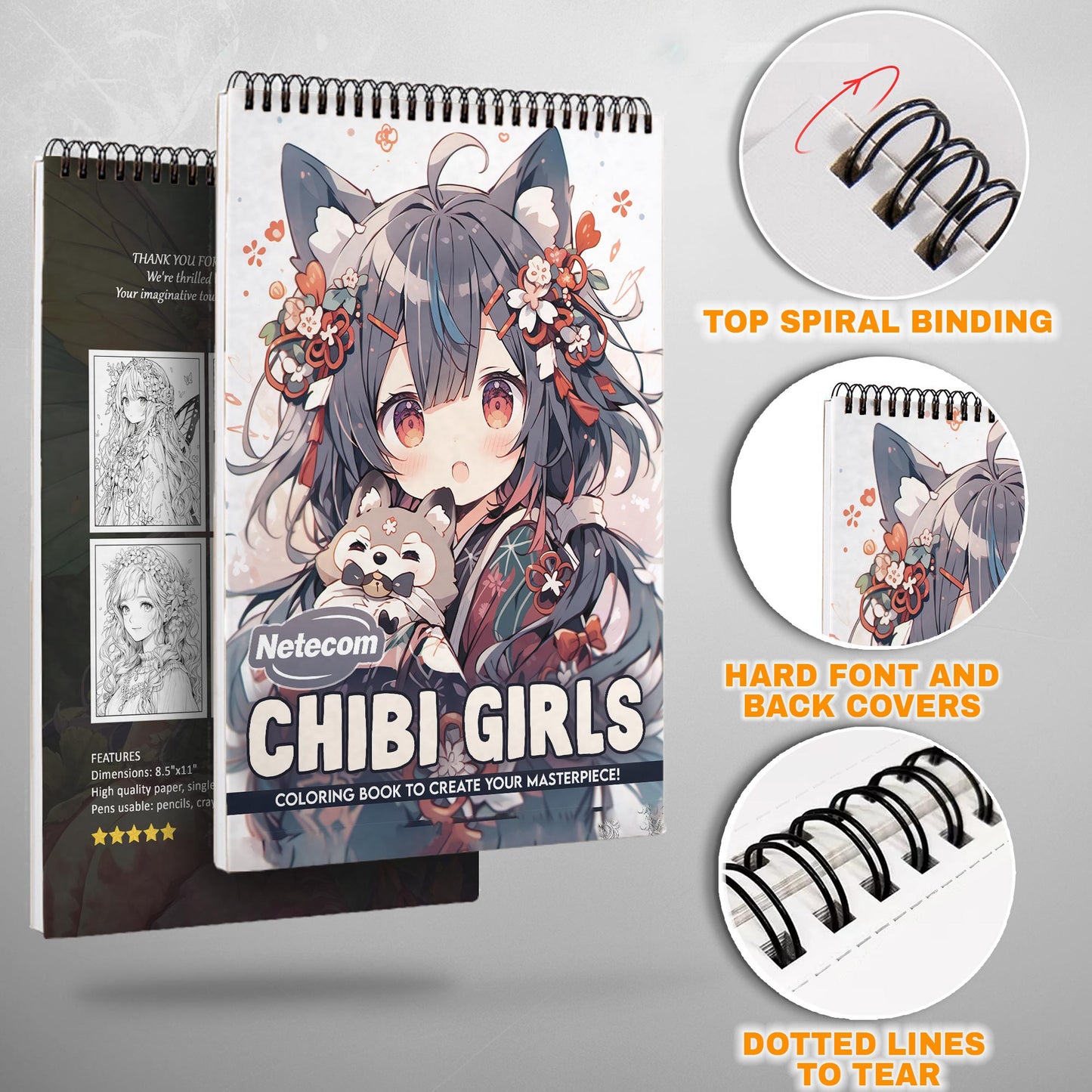 Chibi Girls Spiral Bound Coloring Book, Adorable Chibi Girls in Various Cute Scenes, Ideal for Fans of Anime and Kawaii Artistic Expression