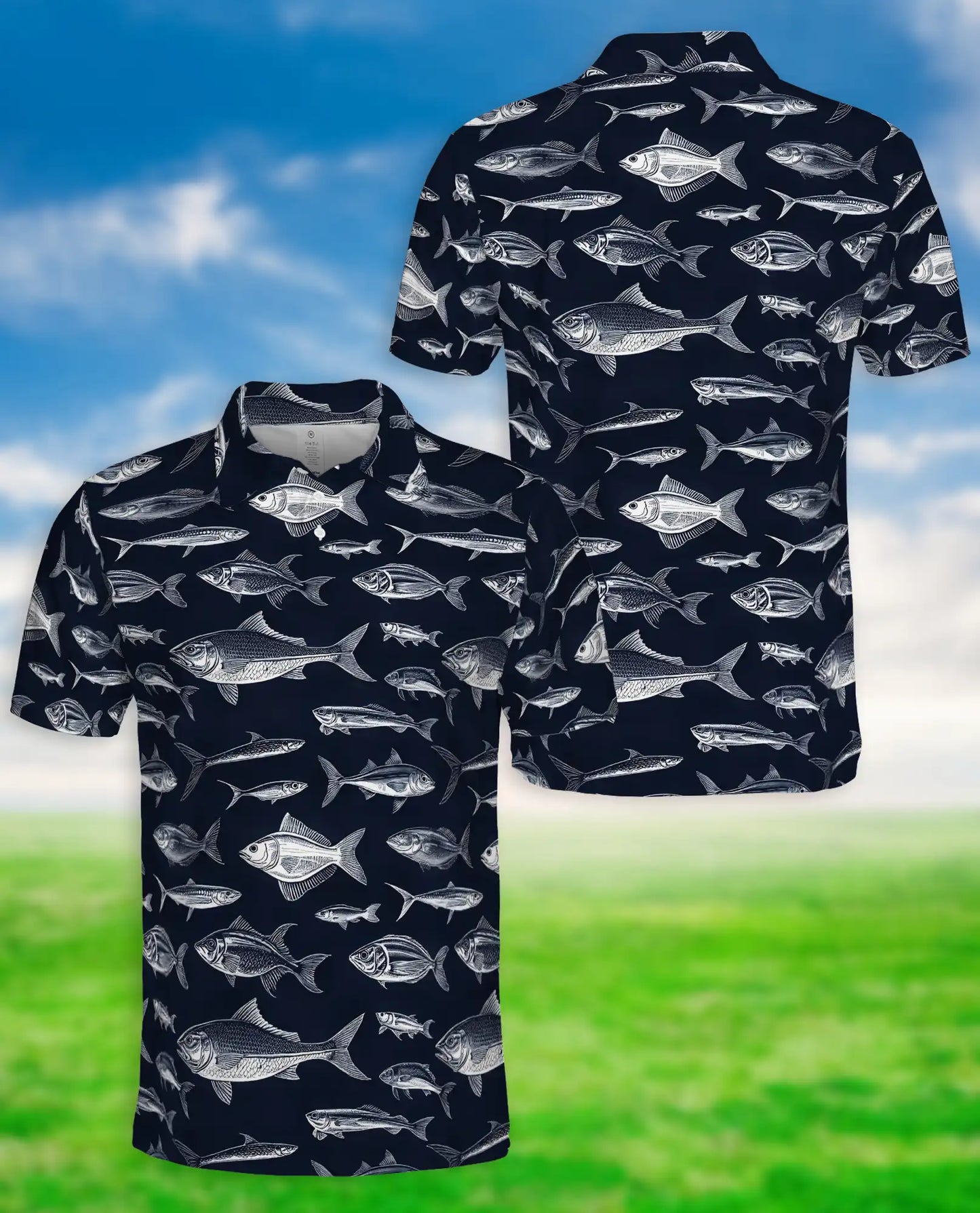 Vintage Fish Species Polo Shirt for Men- Fish Pattern Angler | Netecom