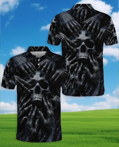 Dark Skull Horror Polo Shirt - Gothic Nightmare Style | Netecom