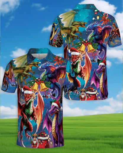 Christmas Dragon 3D Polo Shirt for Men – Fantasy Holiday Winter Style | Netecom