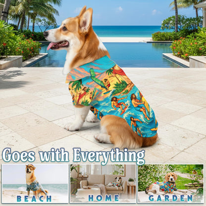 Netecom Matching Funny Jesus Surfing Hawaiian Shirt for Dog and Owner, Aloha Summer Shirt, Surf Wave Print Outfit for Pet and Human, Beach Vacation Casual Wear