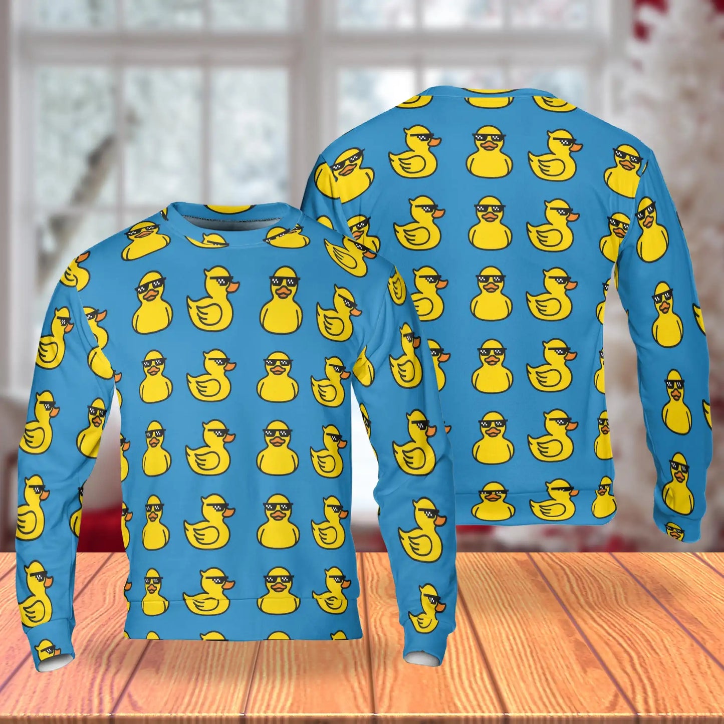Funny Duck With Sunglasses Sweatshirt, 3D All Over Print Cute Duck Crewneck Pullover for Men Women, Duck Lover Gift - Netecom