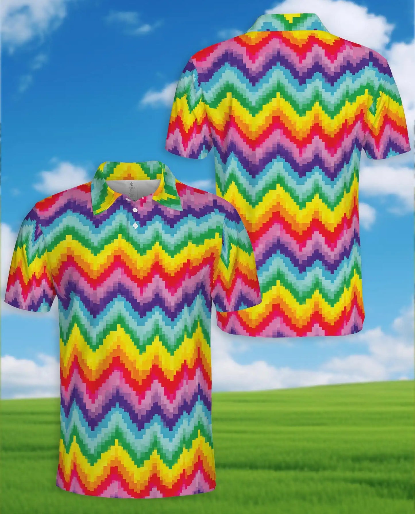 Rainbow Zigzag Polo Shirt for Men – Colorful Retro Style | Netecom