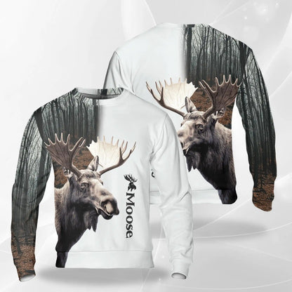 Awesome 3D Moose Sweatshirt, All Over Print Wildlife Crewneck Pullover for Men Women, Moose Lover Gift - Netecom