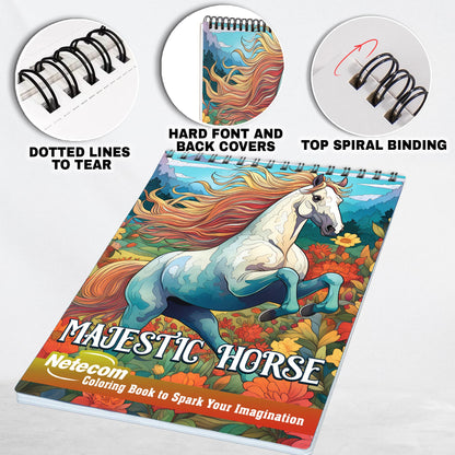 Majestic Horse Spiral Bound Coloring Book, Discover the Elegance of Horses with 30 Exquisite Coloring Pages that Showcase the Magnificent and Regal Nature of these Majestic Creatures