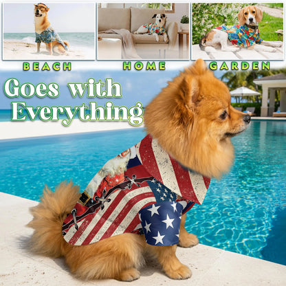 Patriotic American Christmas Santa Print Hawaii Dog and Owner Matching Shirts