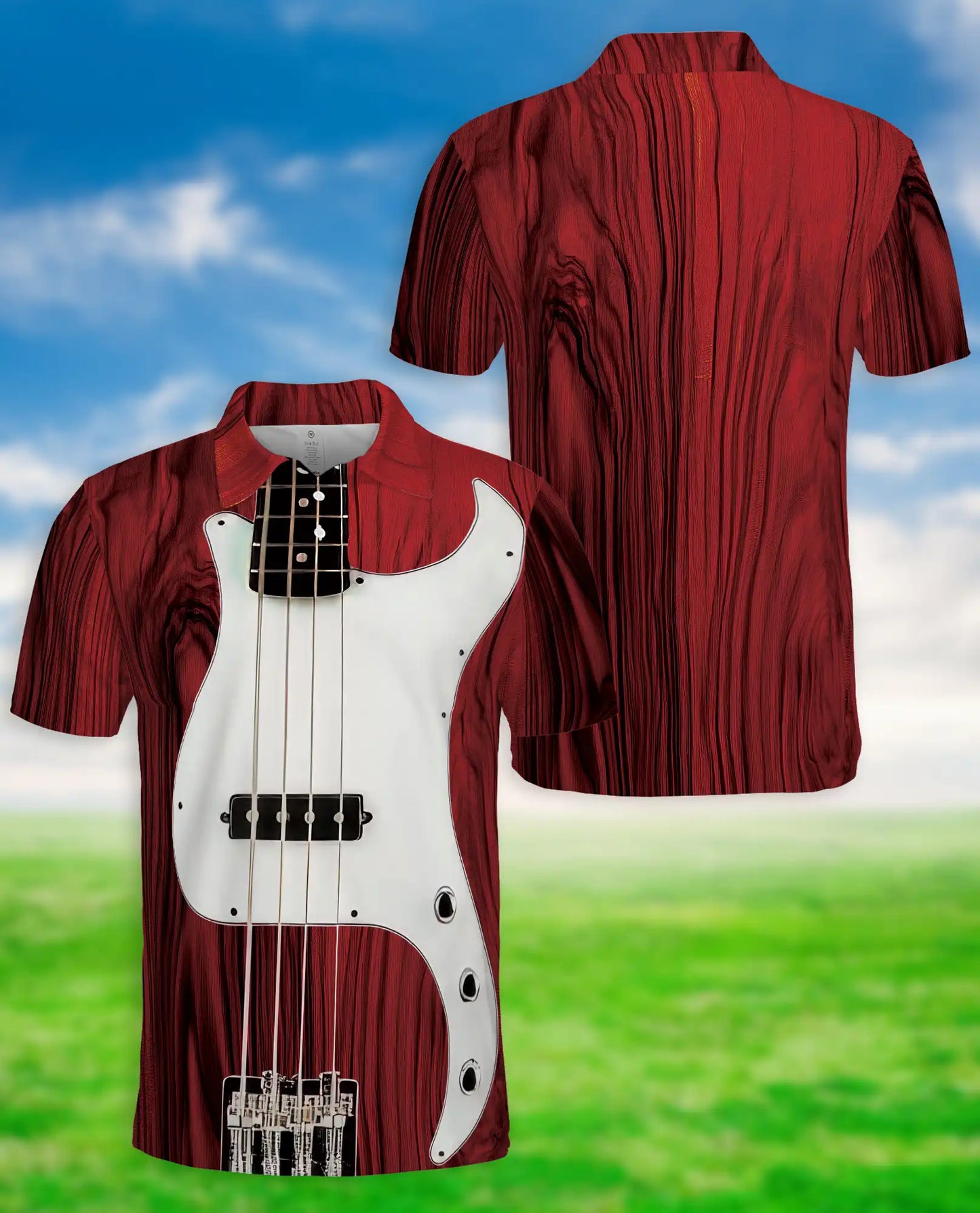 Bass Guitar 3D Polo Shirt for Men – Musician Rock Band Style | Netecom