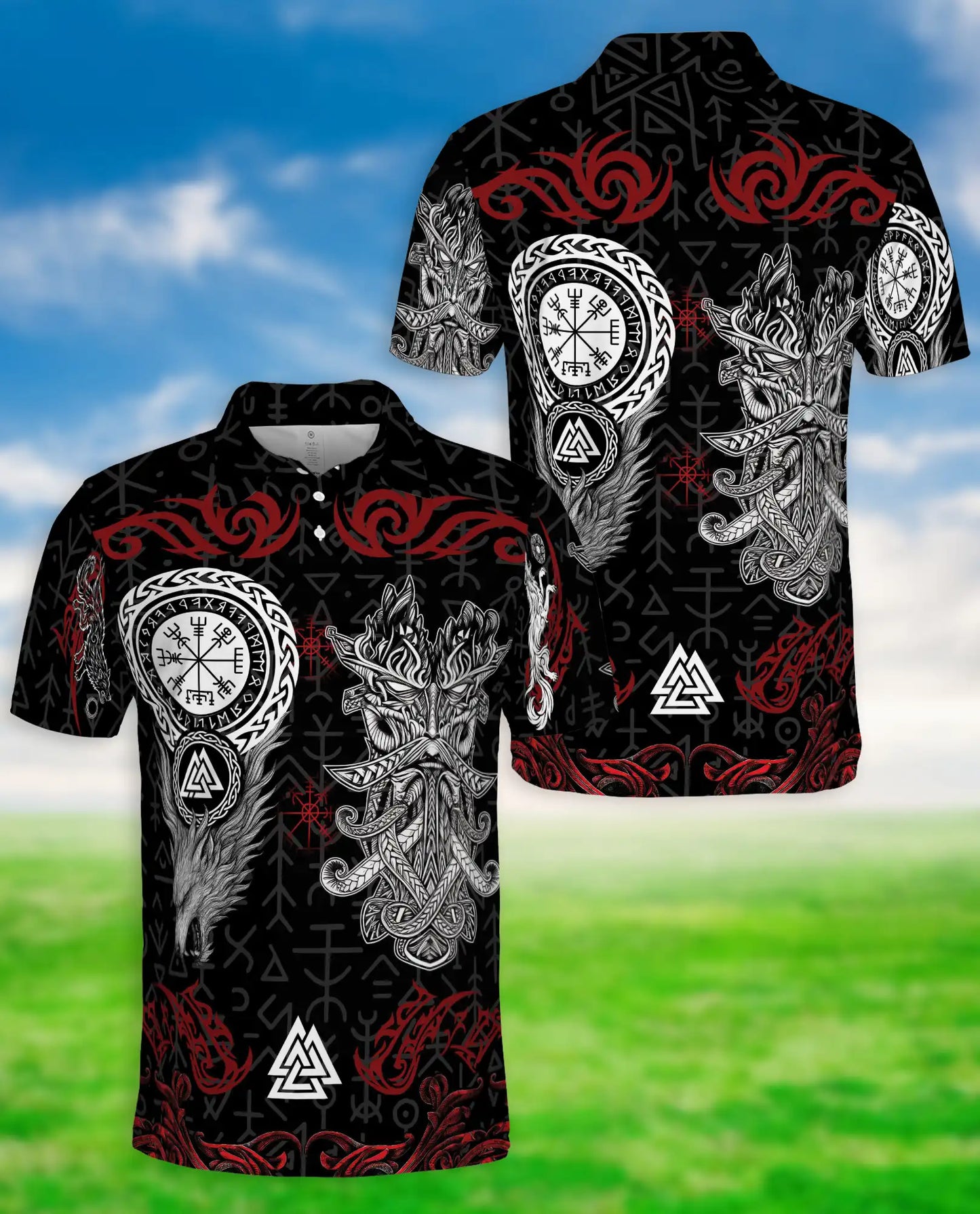 Viking Norse Mythology Polo Shirt-Vegvisir Valknut Rune Warrior Design | Netecom