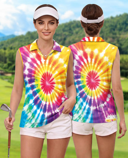 Tie Dye 3D Sleeveless Polo Shirt for Women | Netecom