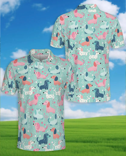 Cute Dachshund Polo Shirt - Pastel Wiener Dog Pattern | Netecom