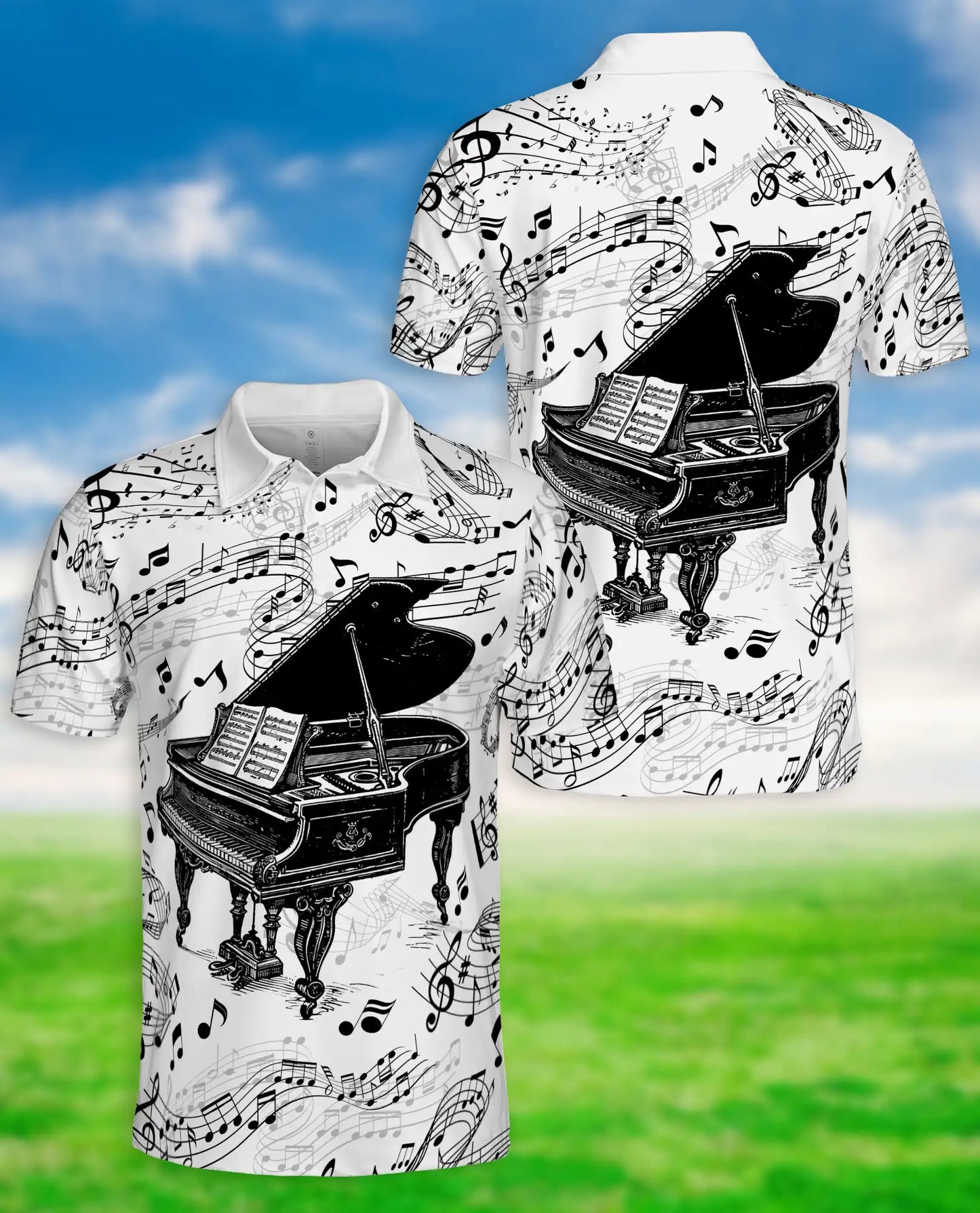Musical Piano Notes Polo Shirt for Men – Classic Music Design | Netecom