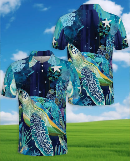 Sea Turtle Polo Shirt - Tropical Ocean Marine Life Coastal Design | Netecom
