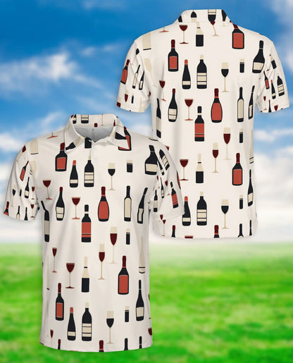 Wine Bottle Pattern 3D Polo Shirt for Men – Minimalist Vineyard Style | Netecom